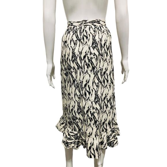 DEREK LAM White Black Cotton Printed Ruffle Wrap Midi Asymmetrical Skirt Size 8 - Picture 2 of 4
